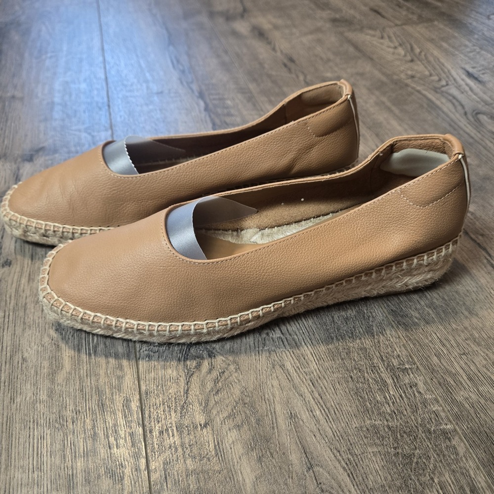 Everlane The Espadrille Flats Sz 9 Square Toe Tan Leather Braided Jute Slip On